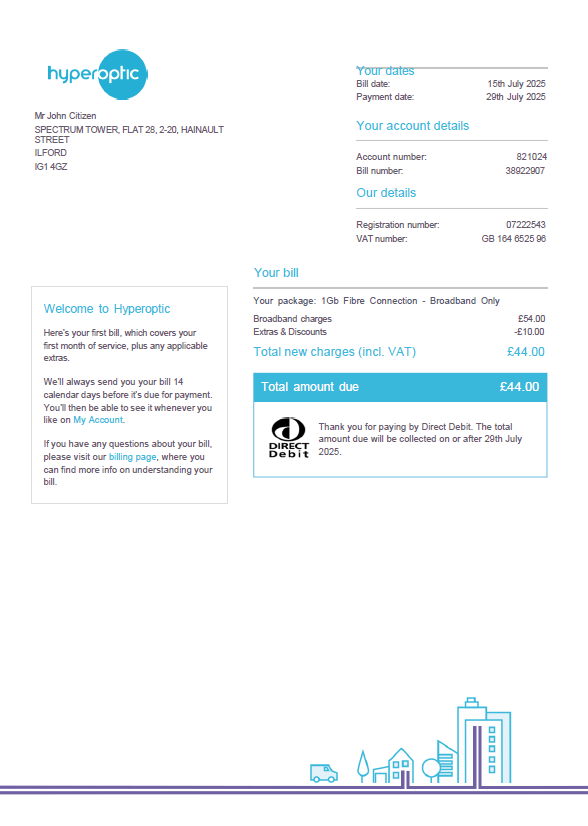 Slovakia Hyperoptic utility bill template in Word and PDF formats